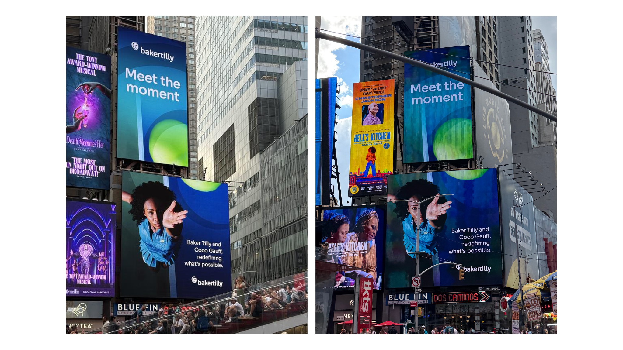 Meet the Moment campaign displayed across vertically stacked Times Square screens