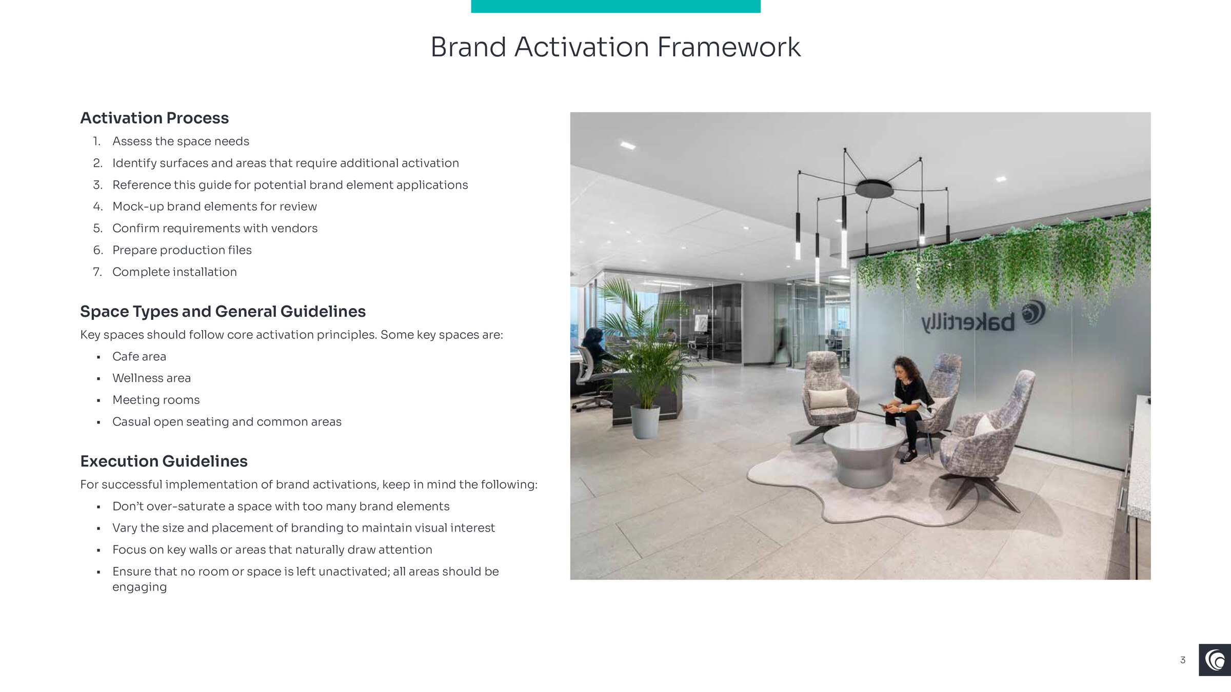 Office-branding activation framework defining placement priorities and shared criteria