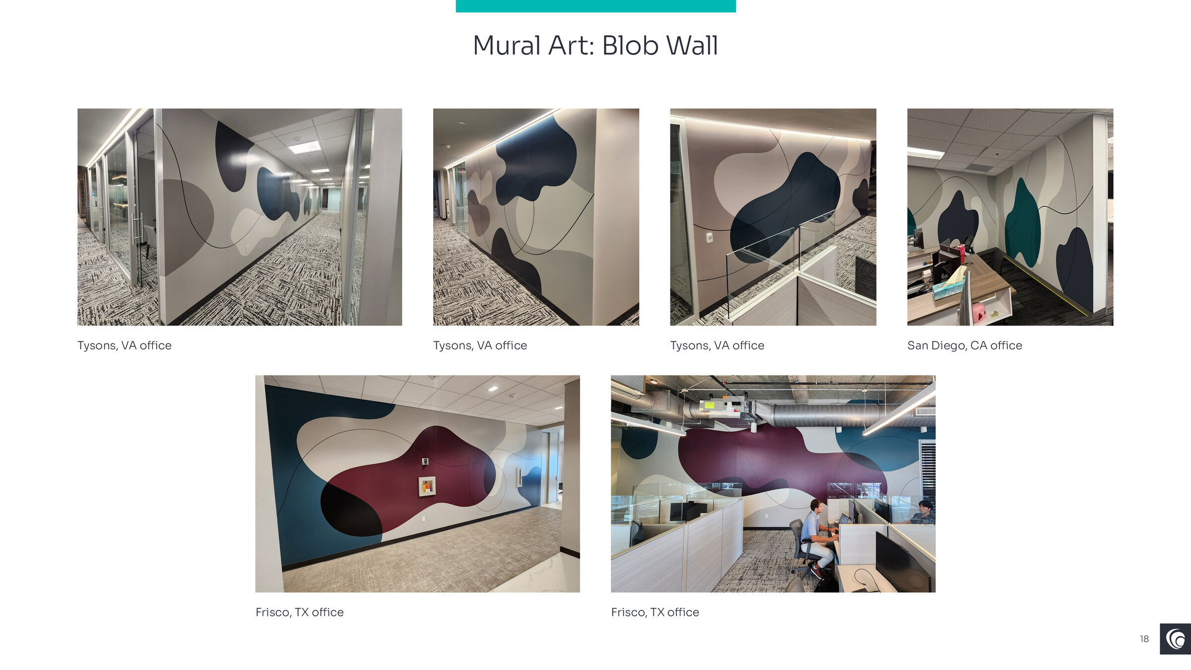 Environmental murals and local references adapted to different Baker Tilly offices