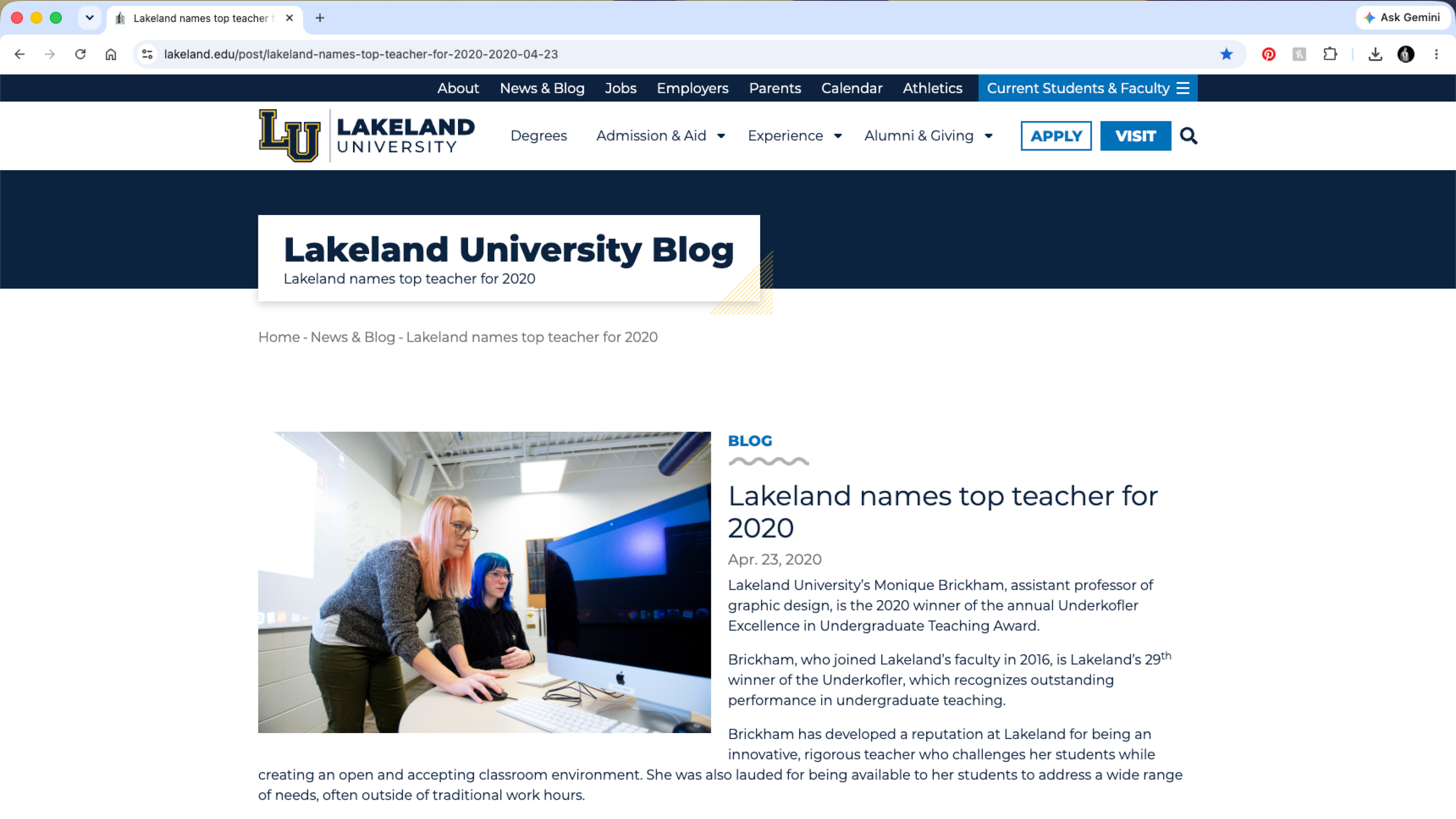 Lakeland University’s Underkofler Excellence in Undergraduate Teaching Award feature